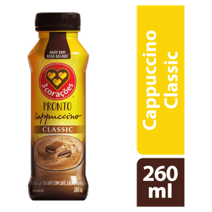 Bebida Láctea UHT Cappuccino Classic 3 Corações Frasco 260ml