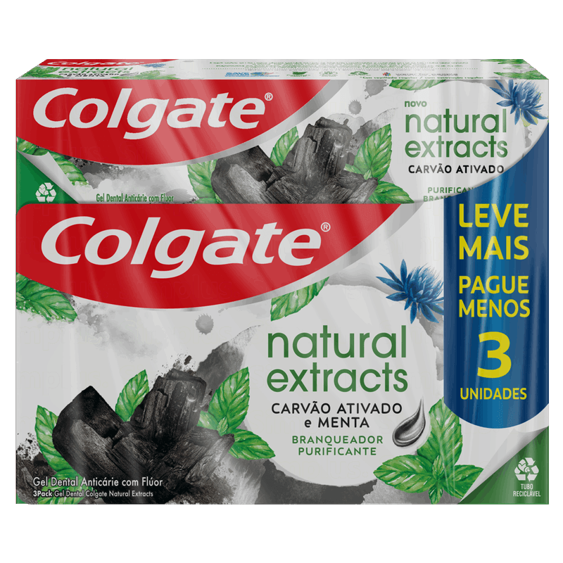 Pack-Gel-Dental-Carvao-Ativado-Menta-Colgate-Natural-Extracts-Purificante-Caixa-3-Unidades-90g-Cada