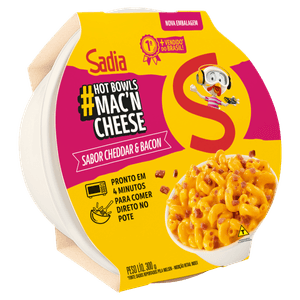 Mac'n Cheese Cheddar & Bacon Sadia Hot Bowls Pote 300g