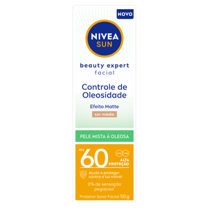 Protetor Solar Facial Controle de Oleosidade com Cor Média FPS 60 Nivea Sun Beauty Expert Caixa 50g