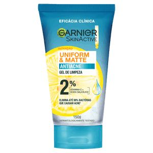 Gel Facial de Limpeza Antiacne Garnier SkinActive Uniform & Matte Bisnaga 150g