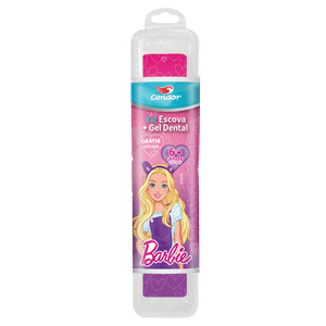 Kit Escova + Gel Dental com Flúor Morango Barbie 50g Condor Kids+ Grátis Estojo Protetor