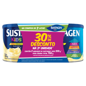 Pack Pó para Preparo de Bebida Baunilha Sustagen Kids Lata 700g 2 Unidades Grátis 30% de Desconto na Segunda Lata