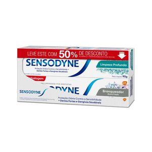 Kit Gel Dental Limpeza Profunda + Creme Dental Branqueador Extra Fresh Sensodyne 90g Cada Grátis 50% de Desconto no Gel