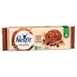 Biscoito Cookie Integral Cacau & Avelã com Gotas de Chocolate Meio Amargo Nesfit Pacote 60g