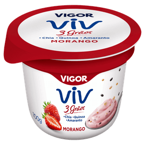 Iogurte Integral Morango Vigor Viv 3 Grãos Pote 100g