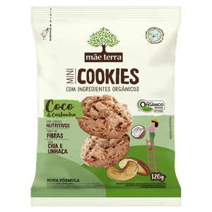 Biscoito Integral Orgânico Coco & Castanhas Mãe Terra Mini Cookies Pacote 120g