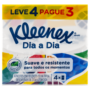 Pack Lenço de Papel Folha Tripla Suave Kleenex Dia a Dia Pacote Leve 4 Pague 3 Unidades