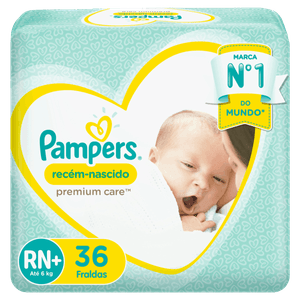 Fralda Descartável Infantil Pampers Premium Care Recém-Nascido RN+ Pacote 36 Unidades