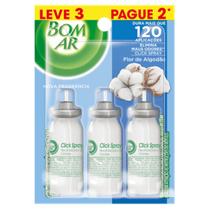 Neutralizador de Odores Flor de Algodão Click Spray Bom Ar Blister 12ml Cada Refil Leve 3 Pague 2 Unidades