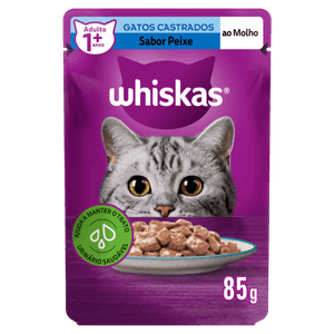 Alimento para Gatos Castrados Adultos 1+ Peixe ao Molho Whiskas Sachê 85g