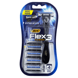 Aparelho Recarregável e 5 Cargas para Barbear Bic Flex 3 Hybrid