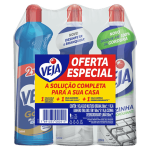 Kit Limpador Multiuso Original Gold + Desinfetante Banheiro X-14 + Desengordurante Cozinha Limão Veja 500ml Cada