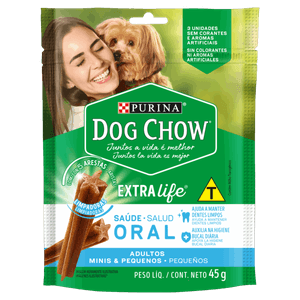 Petisco para Cães Adultos Raças Minis e Pequenas Purina Dog Chow Saúde Oral Pouch 45g 3 Unidades