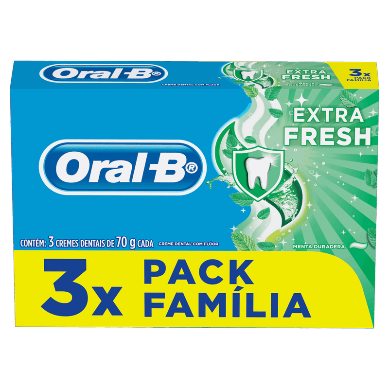 Pack Creme Dental Extra Fresh Oral-B Caixa 3 Unidades 70g Cada Família