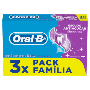 Pack Creme Dental Menta Suave Oral-B Escudo Antiaçúcar Caixa 3 Unidades 70g Cada Família