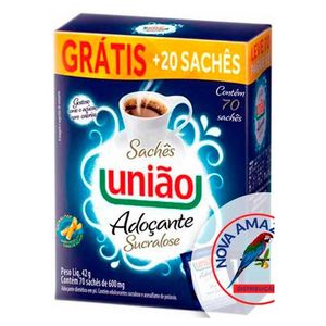 Pack Adoçante em Pó Sucralose União Caixa 42g 70 Unidades Grátis 20 Sachês