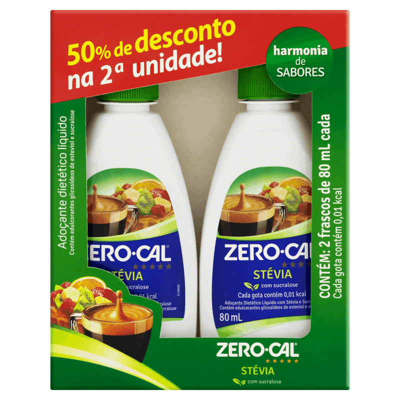 Pack-Adocante-Liquido-Stevia-com-Sucralose-Zero-Cal-Caixa-160ml-2-Unidades-Gratis-50--de-Desconto-na-2ª-Unidade