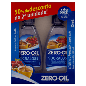 Pack Adoçante Líquido Sucralose Zero Cal Frasco 200ml 2 Unidades Grátis 50% Desconto na Segunda Unidade