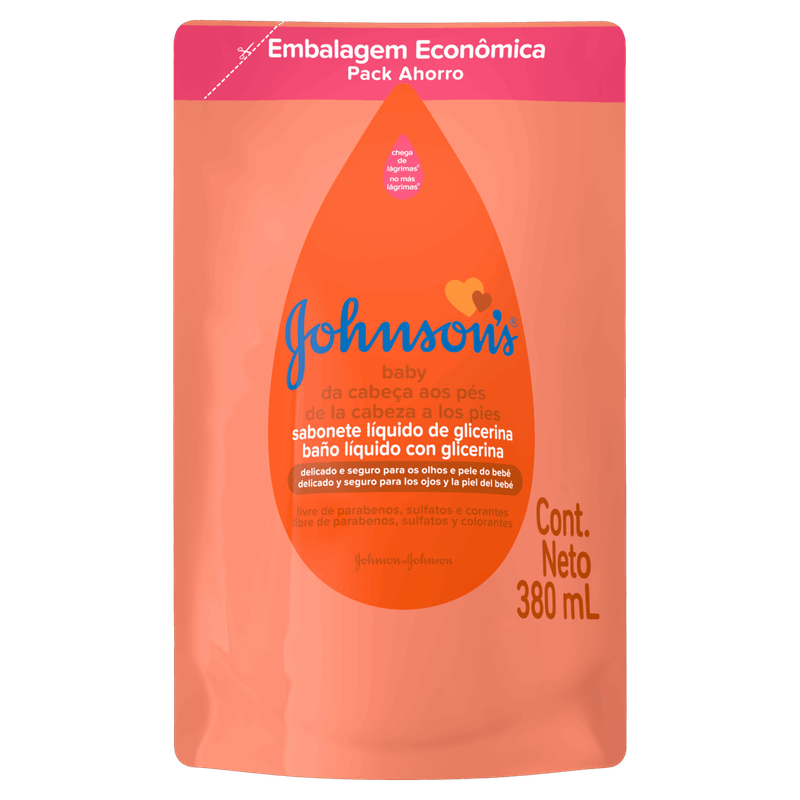 Sabonete-Liquido-de-Glicerina-da-Cabeca-aos-Pes-Johnson-s-Baby-Sache-380ml-Embalagem-Economica