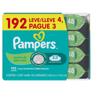 Pack Lenço Umedecido Infantil Aloe Vera Pampers Pacote Leve 4 Pague 3 Unidades