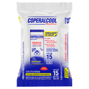 Pano Umedecido com Álcool 70° INPM Clássico Coperalcool Bacfree Pacote 15 Unidades