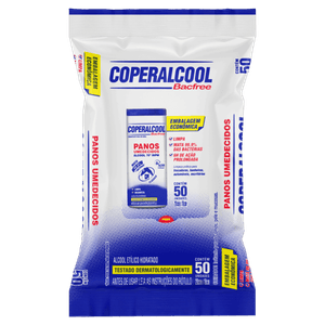 Pano Umedecido com Álcool 70° INPM Clássico Coperalcool Bacfree Pacote 50 Unidades Embalagem Econômica