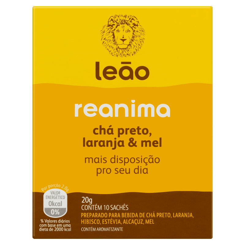 Cha-Preto-Laranja-e-Mel-Leao-Reanima-Caixa-20g-10-Unidades