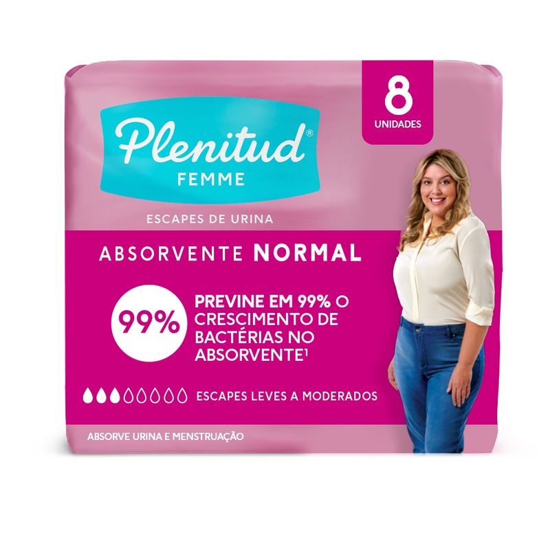 Absorvente-com-Abas-para-Incontinencia-Urinaria-Plenitud-Femme-Normal-Pacote-8-Unidades