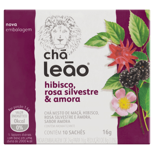 Chá Hibisco, Rosa Silvestre & Amora Chá Leão Caixa 16g 10 Unidades