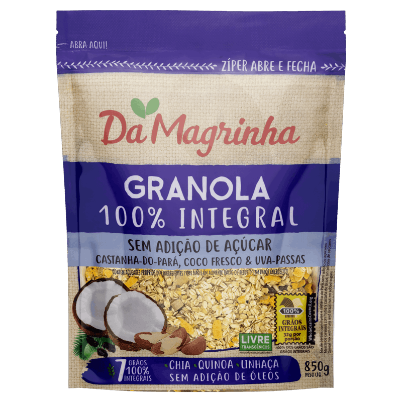 Granola-Castanha-do-Para-Coco-Fresco---Uvas-Passas-Da-Magrinha-7-Graos-Pouch-850g