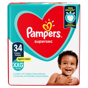 Fralda Descartável Infantil Pampers Supersec XXG Pacote 34 Unidades