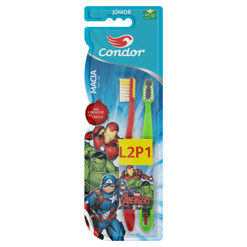 Escova-Dental-Macia-Avengers-Condor-Junior-Cabeca-P-Leve-2-Pague-1-Unidade
