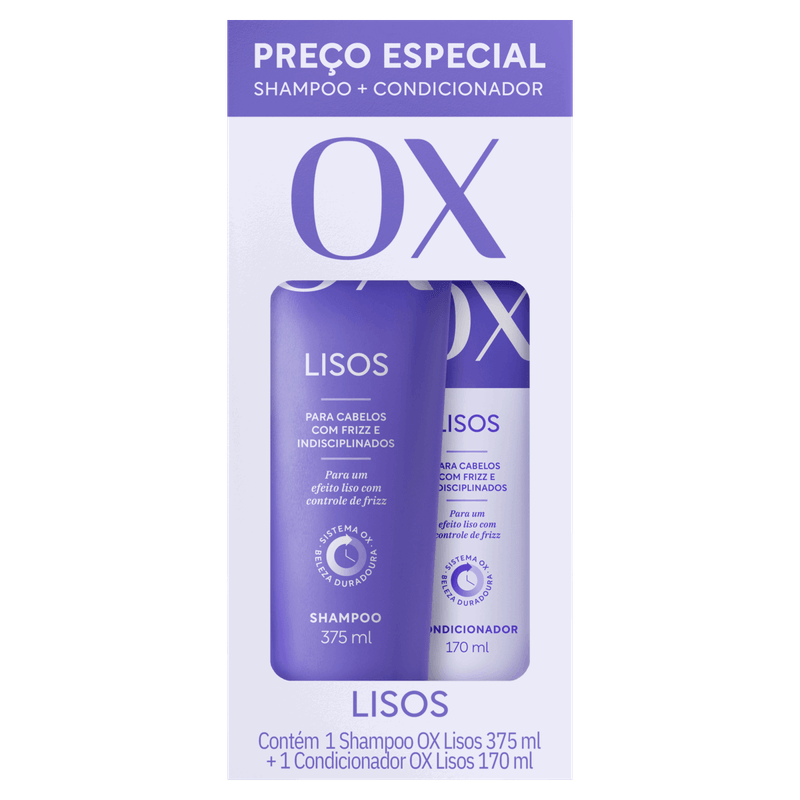 Kit-Shampoo-375ml---Condicionador-170ml-OX-Cosmeticos-Liso-Duradouro