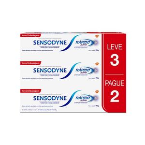 Pack Creme Dental Sensodyne Rápido Alívio & Proteção Duradoura Caixa 90g Cada Leve 3 Pague 2 Unidades