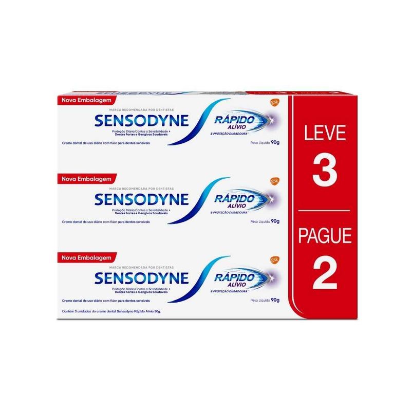 Pack-Creme-Dental-Sensodyne-Rapido-Alivio---Protecao-Duradoura-Caixa-90g-Cada-Leve-3-Pague-2-Unidades