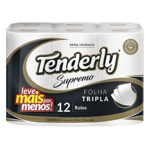 Papel Higiênico Folha Tripla Neutro Tenderly 20m Pacote 12 Unidades