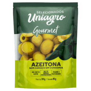 Azeitona Verde em Conserva sem Caroço Uniagro Gourmet Sachê 80g