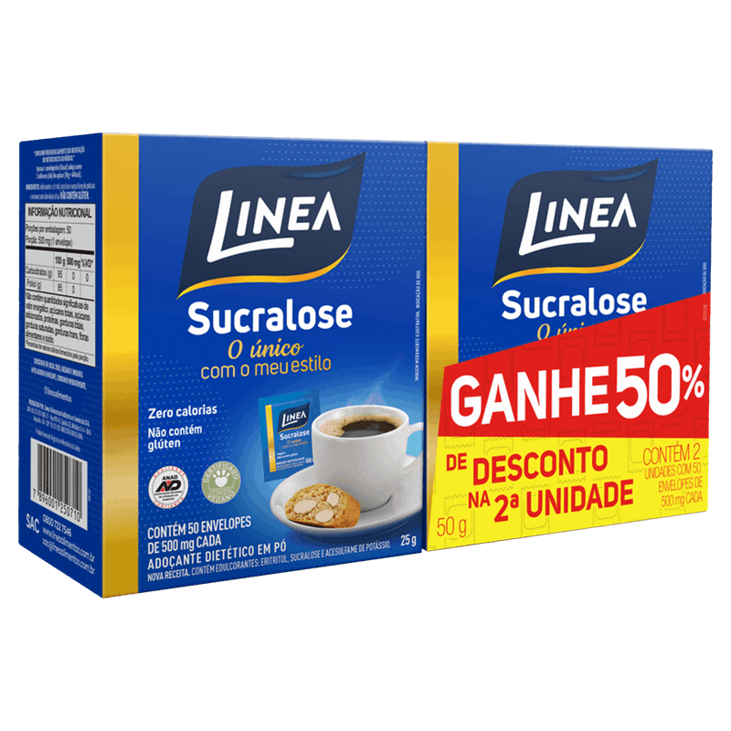 Pack-Adocante-em-Po-Sucralose-Linea-Caixa-80g-2-Unidades-Gratis-50--de-Desconto-na-2ª-Unidade