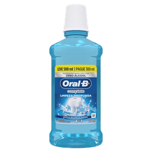 Enxaguante Bucal Antisséptico Zero Álcool Menta Oral-B Complete Frasco Leve 500ml Pague 300ml