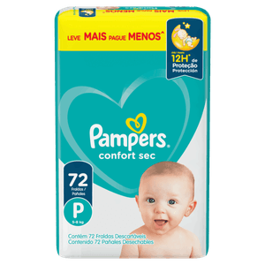 Fralda Descartável Infantil Pampers Confort Sec P Pacote 72 Unidades Leve Mais Pague Menos