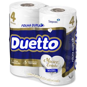 Papel Higiênico Folha Dupla Neutro Duetto 30m Pacote 4 Unidades