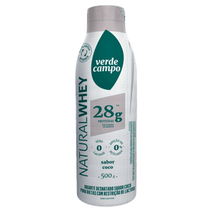 Iogurte Desnatado Coco Zero Lactose Verde Campo Natural Whey Garrafa 500g