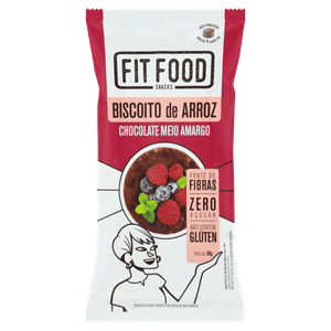 Biscoito de Arroz Integral Cobertura Chocolate Meio Amargo Zero Açúcar Fit Food Pacote 60g