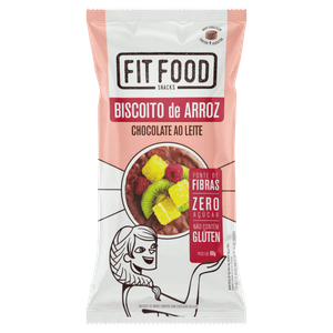 Biscoito de Arroz Integral Cobertura Chocolate ao Leite Zero Açúcar Fit Food Pacote 60g