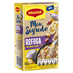 Tempero Granulado Refoga Cebola e Alho Maggi Meu Segredo Caixa 49g 7 Unidades