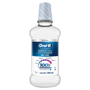 Enxaguante Bucal Noite Zero Álcool Menta Refrescante Oral-B 100% Frasco 500ml