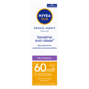 Protetor Solar Facial Sensitive Anti-Idade FPS 50 Nivea Sun Beauty Expert Caixa 50g