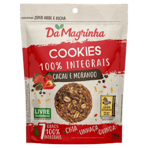 Biscoito Cookie com 7 Grãos Integral Cacau e Morango Da Magrinha Pouch 150g