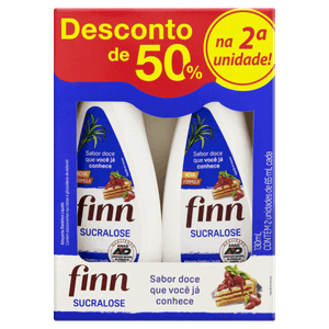 Pack Adoçante Líquido Sucralose Finn Caixa 130ml 2 Unidades Grátis Desconto de 50% na 2ª Unidade